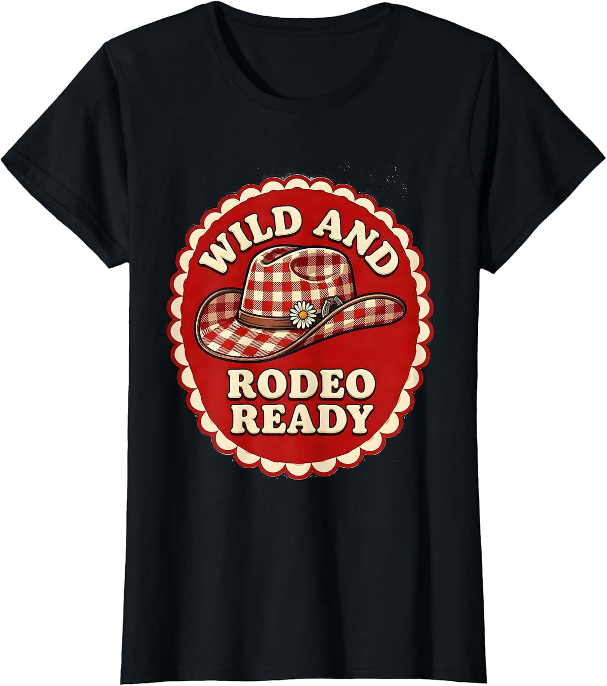 Women's Wild and Rodeo Ready Cowgirl Graphic Design T-Shirt - Black