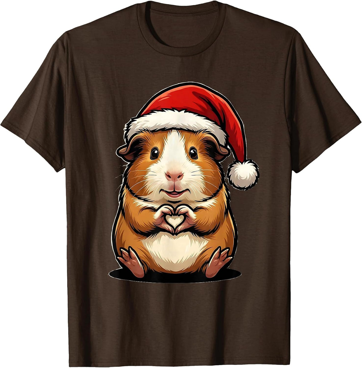 Guinea Pig Santa Hat Cartoon Pet Lover Christmas Humor T-Shirt - Brown