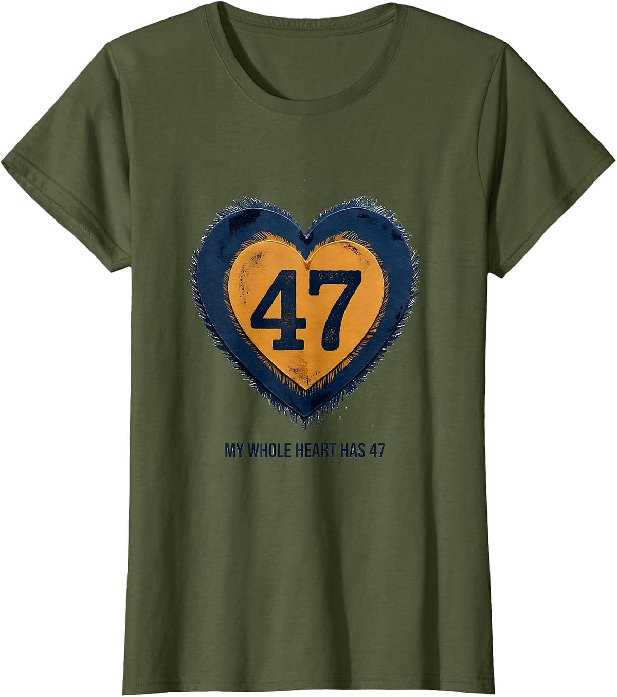 Women's My Whole Heart Has 47 Rubber Stamp Down Syndrome Awareness T-Shirt - Olive Green