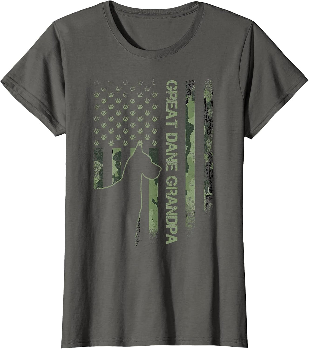 Vintage USA Camo Flag Proud Great Dane Grandpa Silhouette T-Shirt - Asphalt Grey