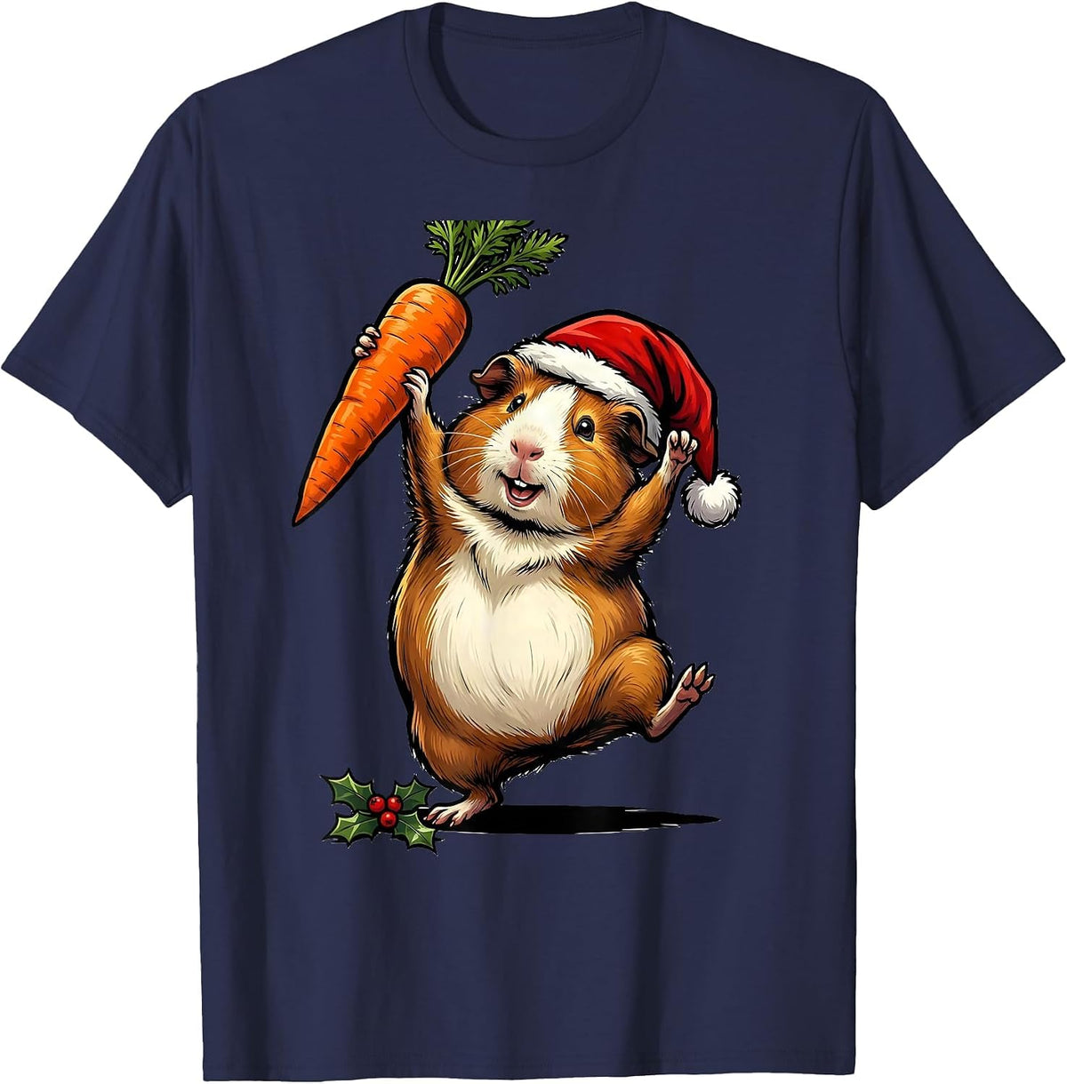 Men's Guinea Pig Santa Hat Funny Christmas Pet Lover T-Shirt - Navy Blue