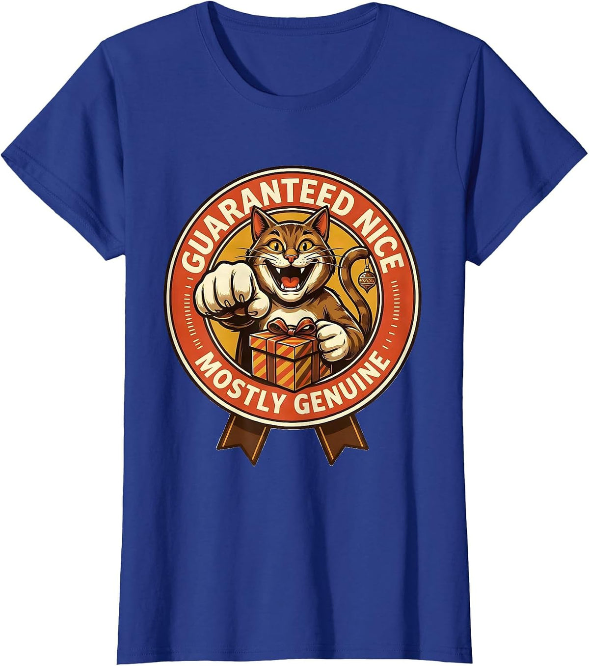 Women's Guaranteed Nice Mostly Genuine Retro Advertising Cat T-Shirt - Royal Blue