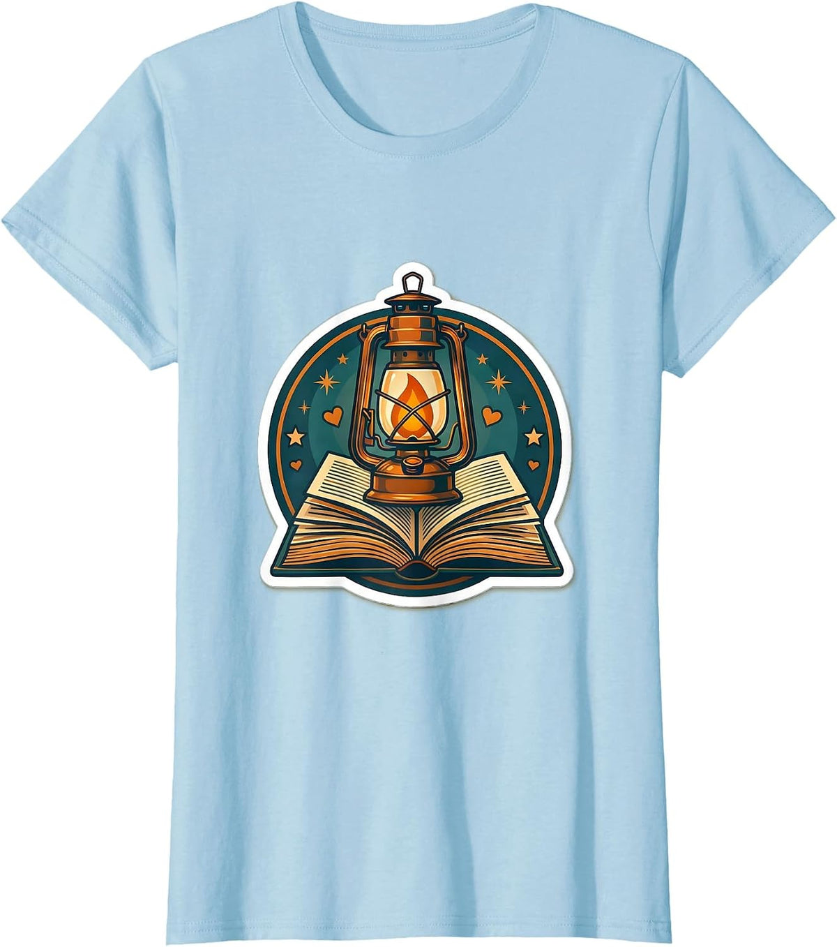 Kindness Teacher Lantern and Book Illustration T-Shirt - Baby Blue