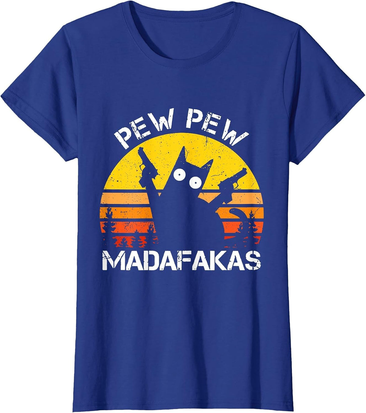 CAT - Pew Pew Madafakas Crazy Summer Cat with Gun T-Shirt - Royal Blue
