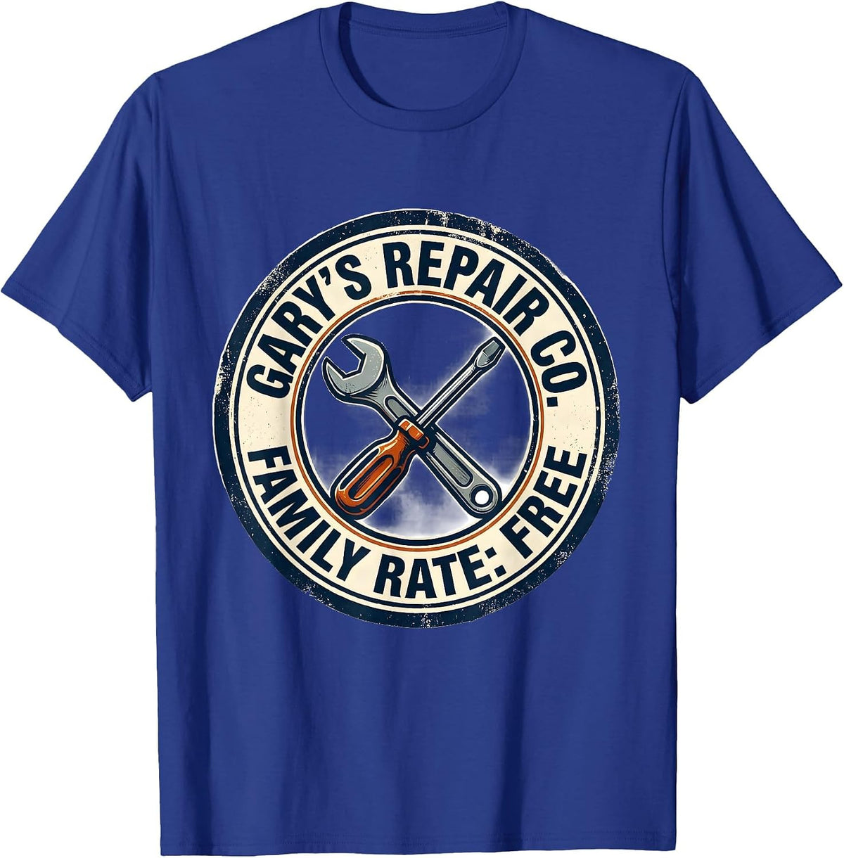 Men's Gary's Repair Co. Family Rate Free Funny Handyman Gift T-Shirt - Royal Blue