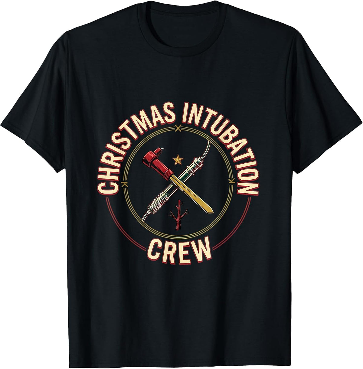 Men's Christmas Intubation Crew Funny Respiratory Therapist RT T-Shirt - Black