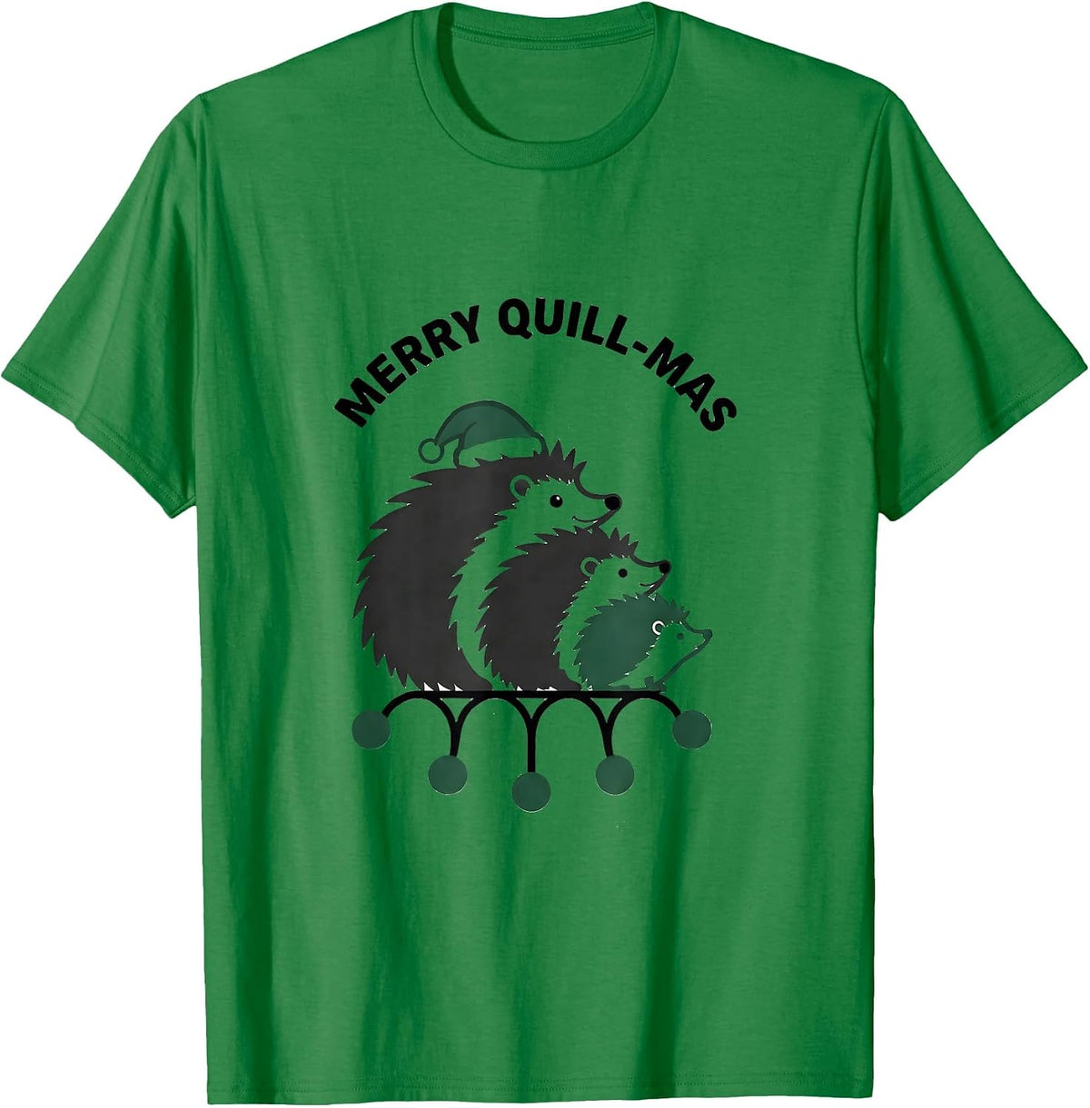 Men's Merry Quill-mas Minimalist Hedgehog Santa Hat Family T-Shirt - Kelly Green