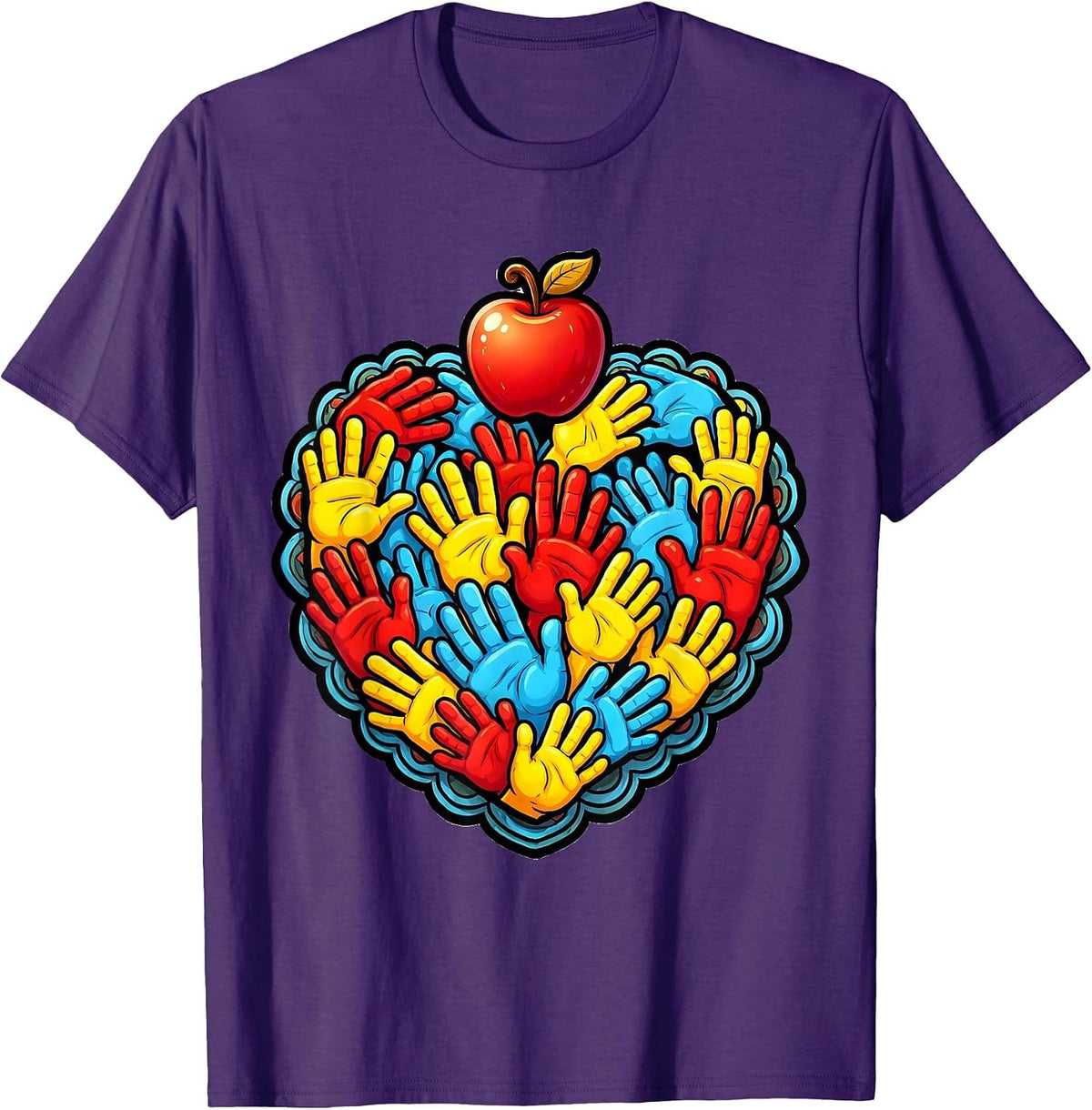 Kindergarten Teacher Tiny Handprints Heart Design T-Shirt - Purple
