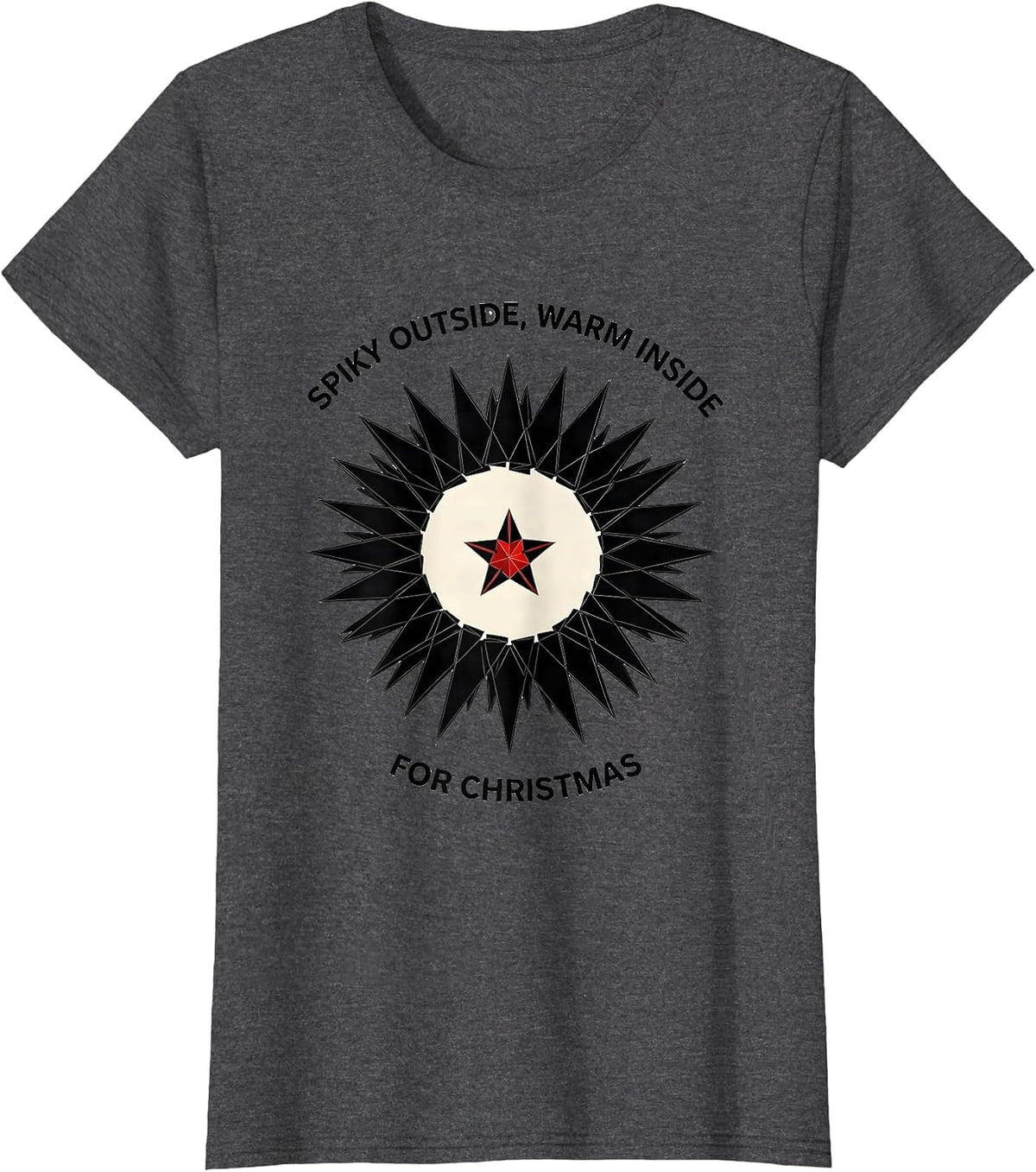 Women's Spiky Outside, Warm Inside For Christmas Cute Hedgehog T-Shirt - Dark Heather Grey