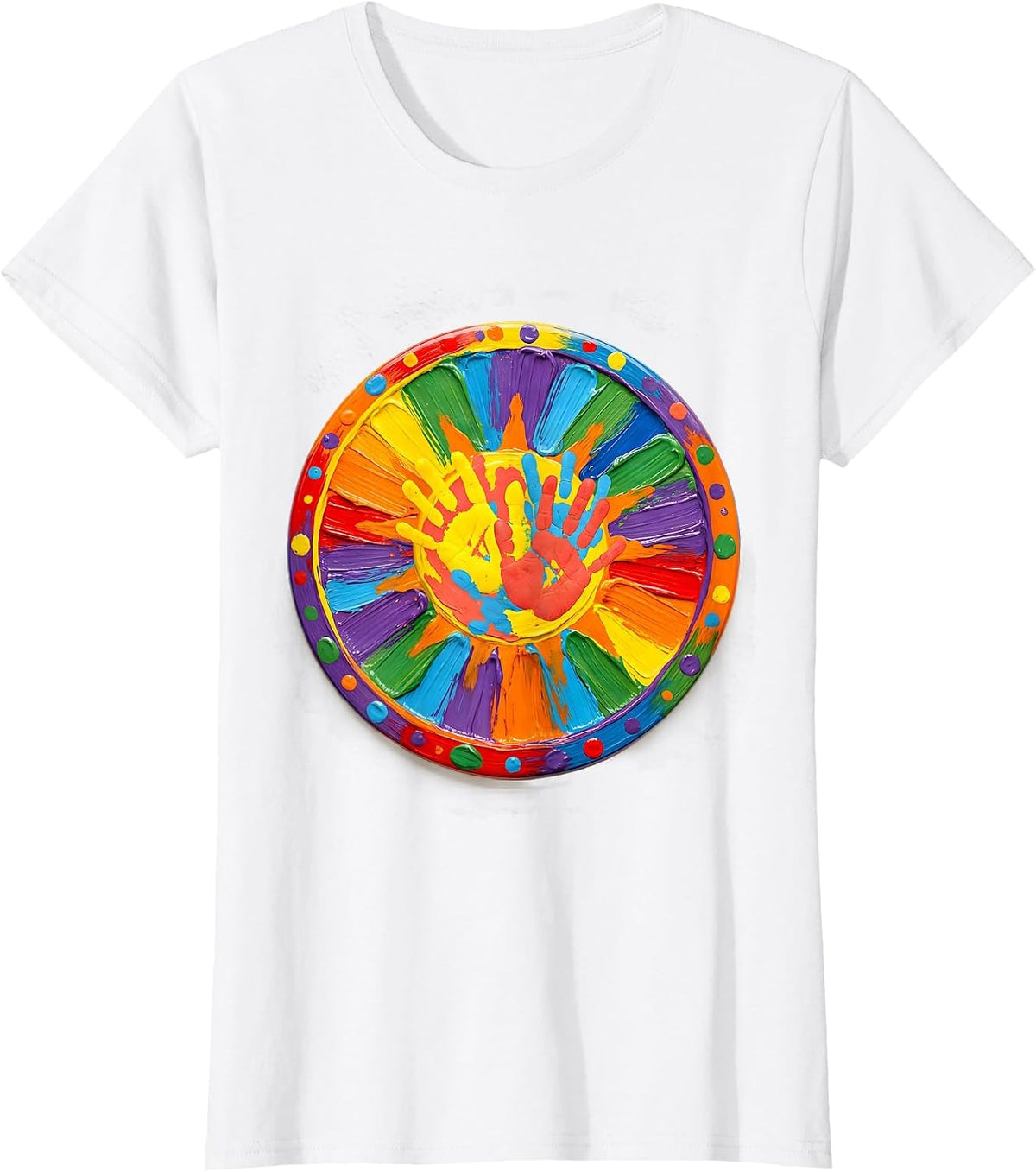 Women's Preschool Teacher Sun Finger Painting Art T-Shirt - White