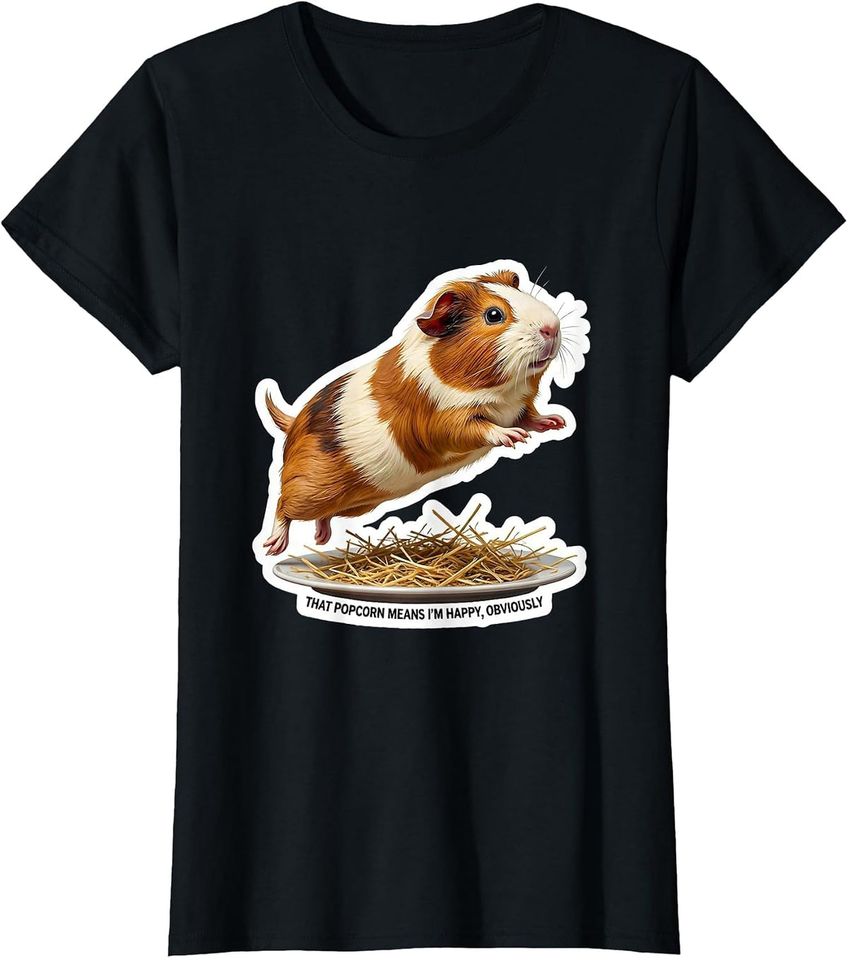 Women's That Popcorn Means I'm Happy, Obviously Funny Pig Lover T-Shirt - Black