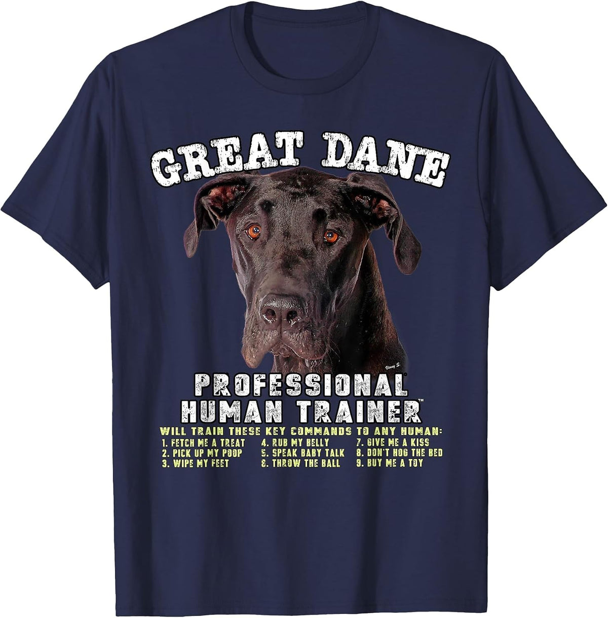 Great Dane Black Professional Human Trainer T-Shirt - Navy Blue