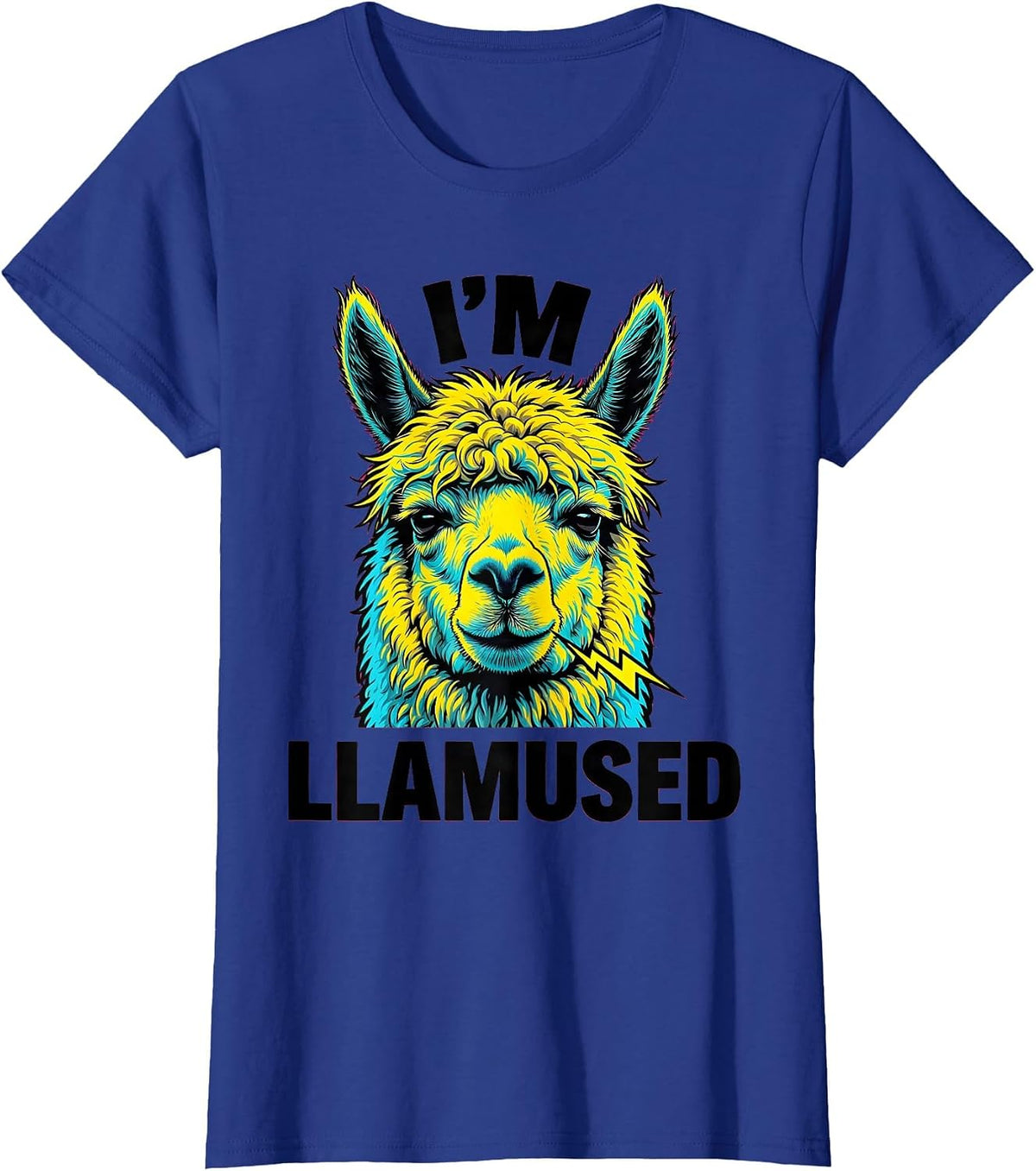 Women's I'm Llamused Pop Art Alpaca Pun Funny Novelty T-Shirt - Royal Blue