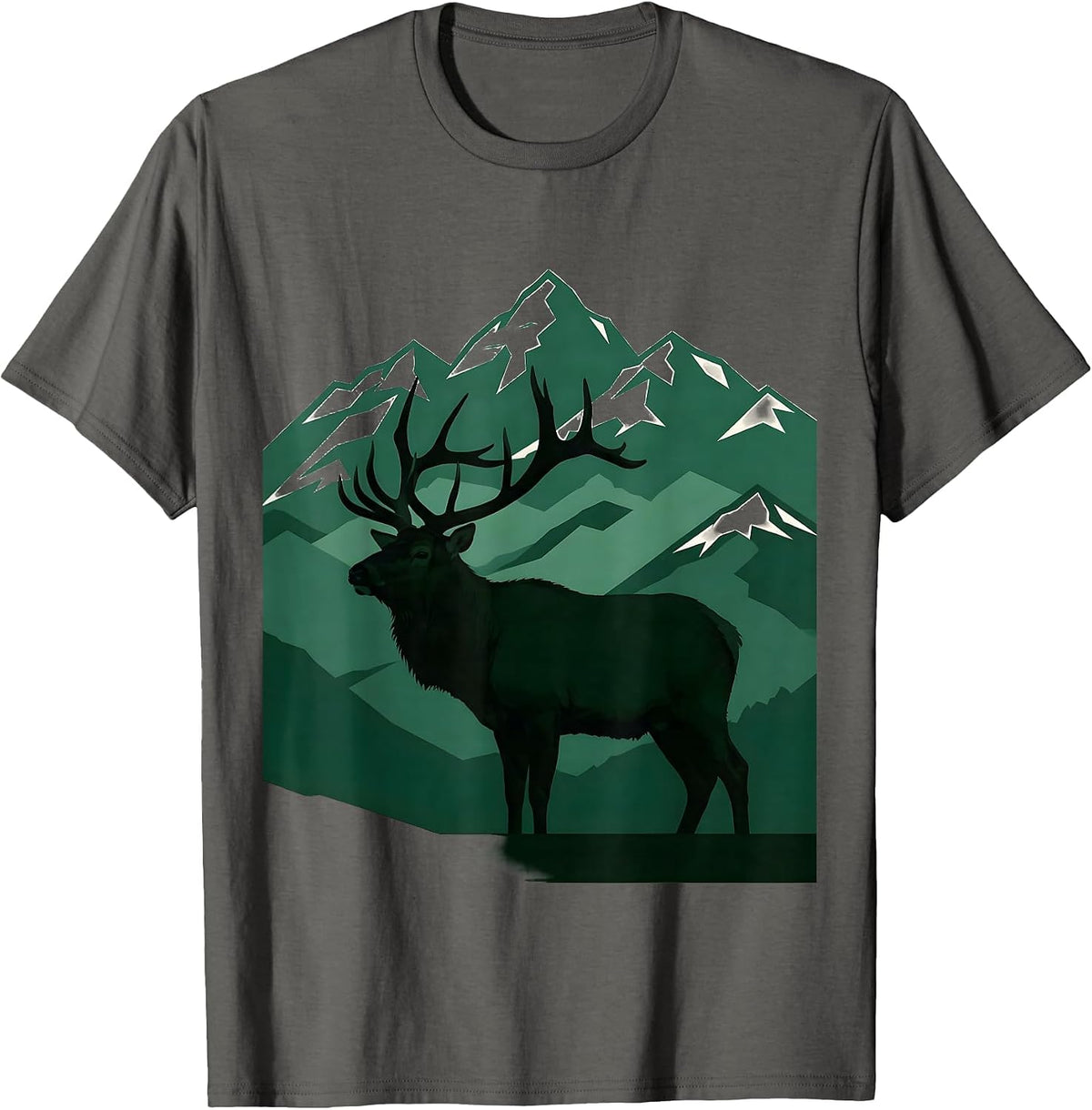 Colorado Elk Rocky Mountain Wilderness Illustration T-Shirt - Asphalt Grey