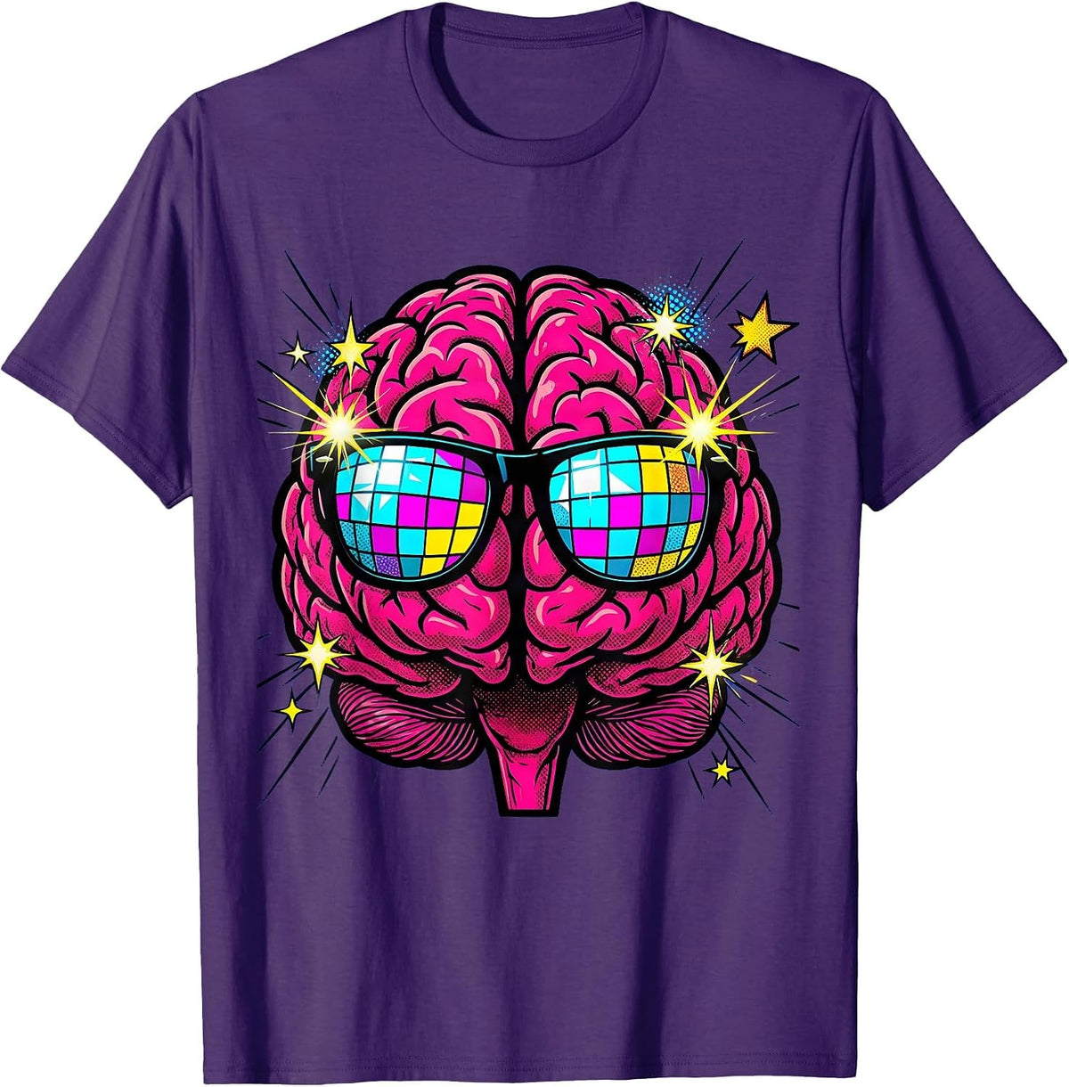Men's Rizz Em With The Tism Disco Brain Graphic T-Shirt - Purple