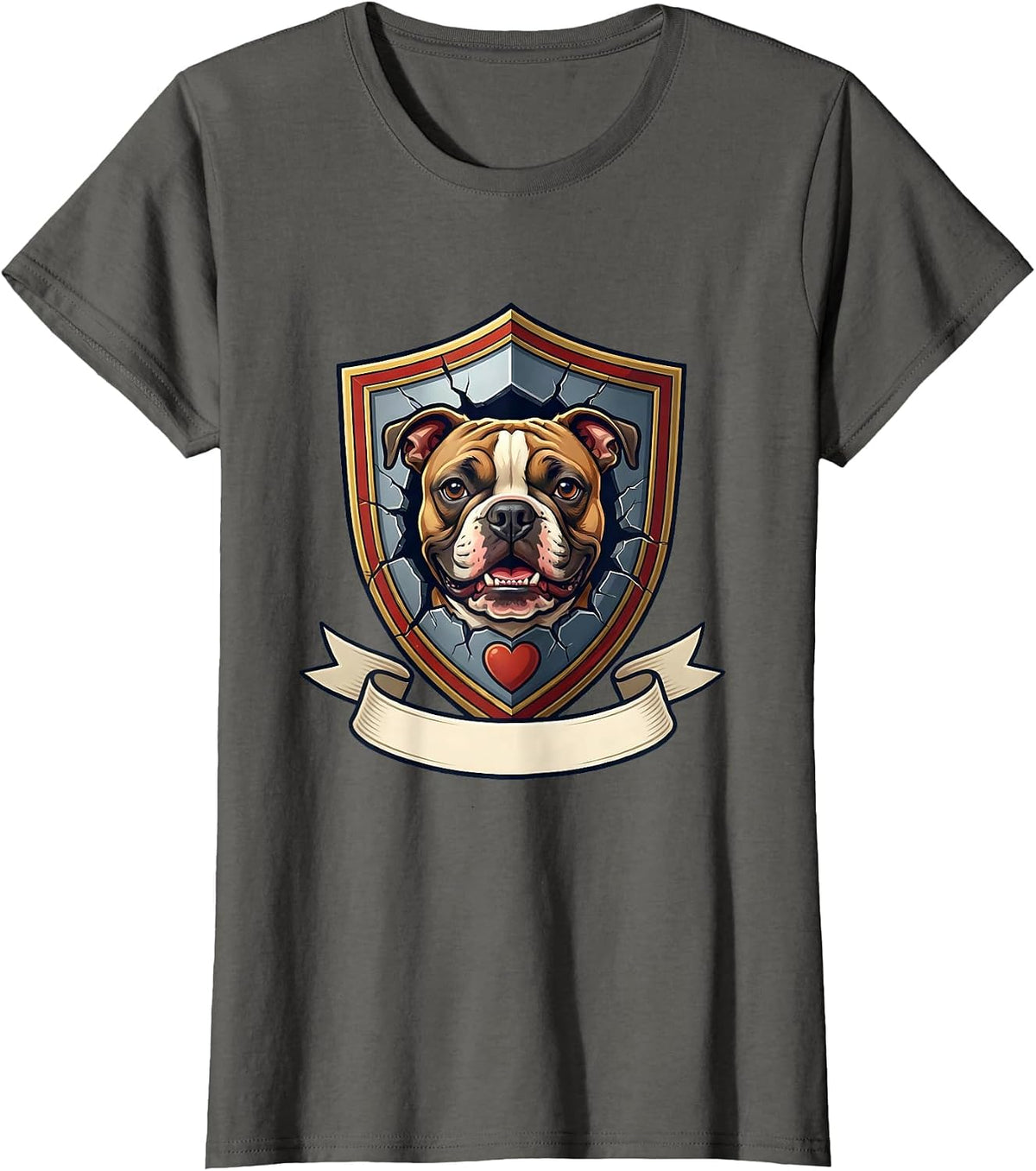 Women's Pittie Crest Pit Bull Dog Lover Mom Humor T-Shirt - Asphalt Grey