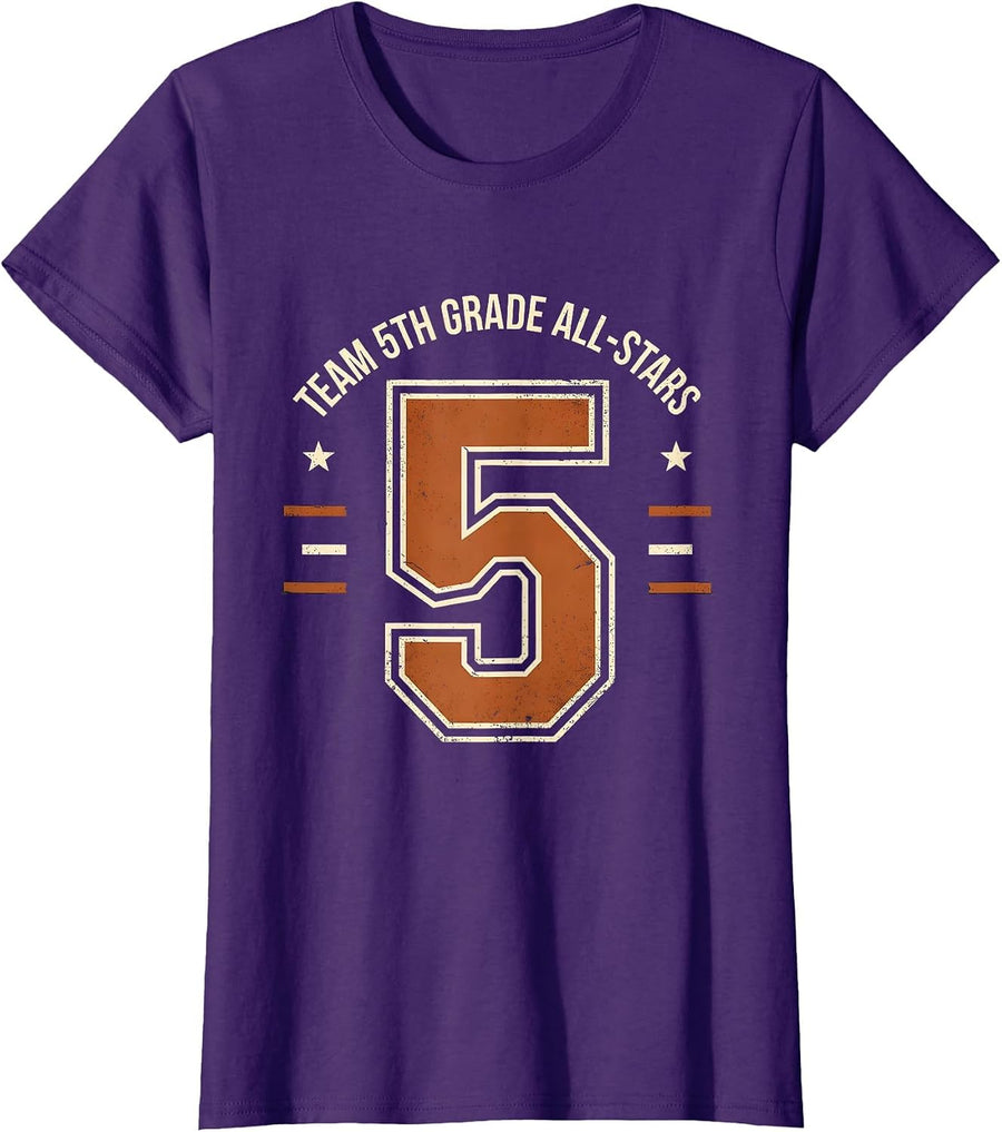 Women's Team 5th Grade All-Stars Distressed School Spirit Kids Team T-Shirt - Purple