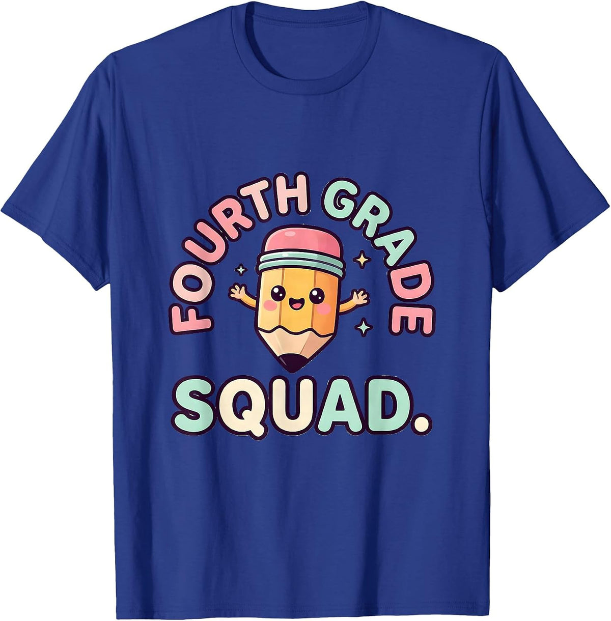 Men's Fourth Grade Squad Cute Kawaii Pencil Back to School Teacher T-Shirt - Royal Blue
