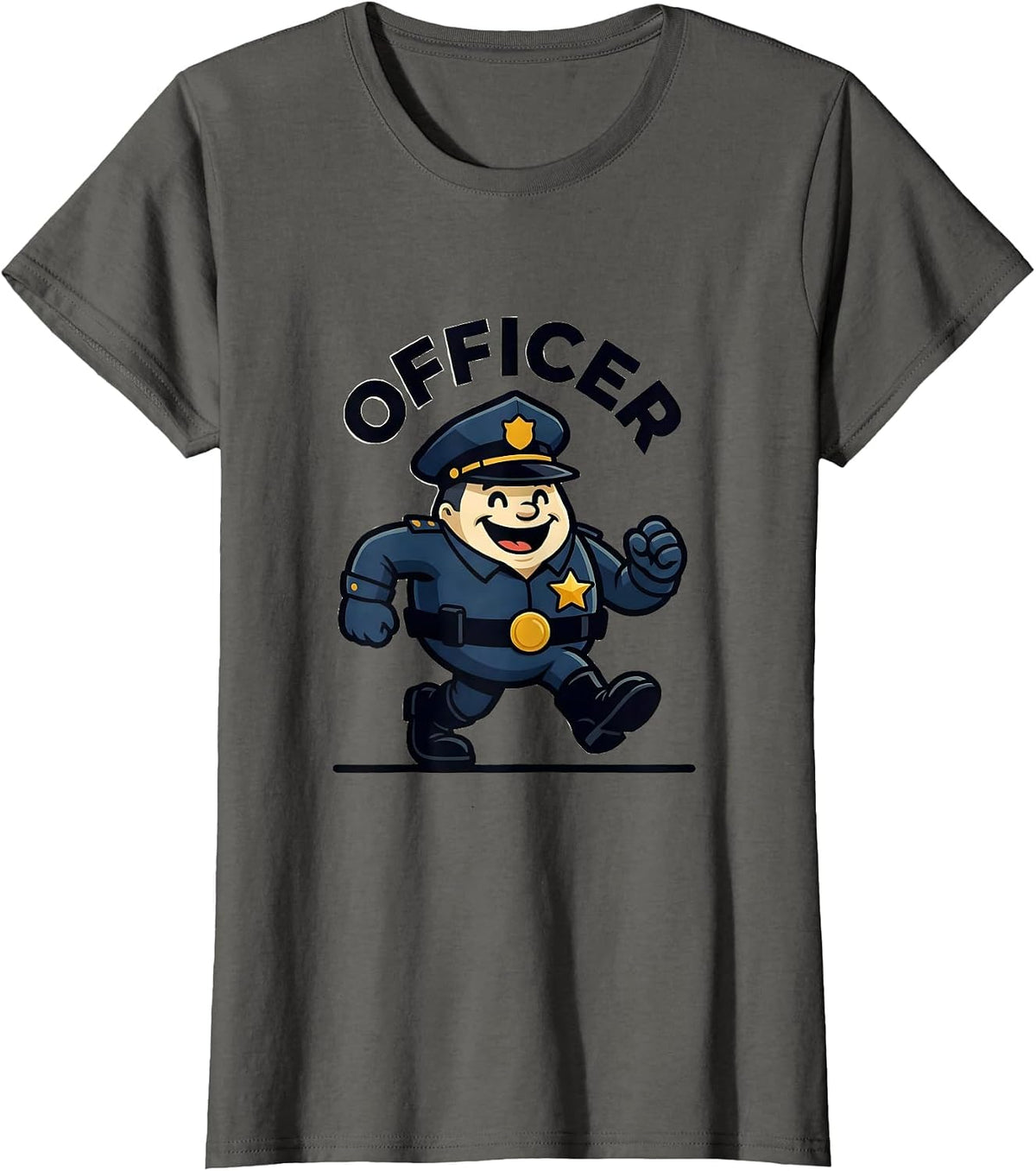 Women's OFFICER Cheerful Marching Mascot Police Costume Halloween T-Shirt - Asphalt Grey