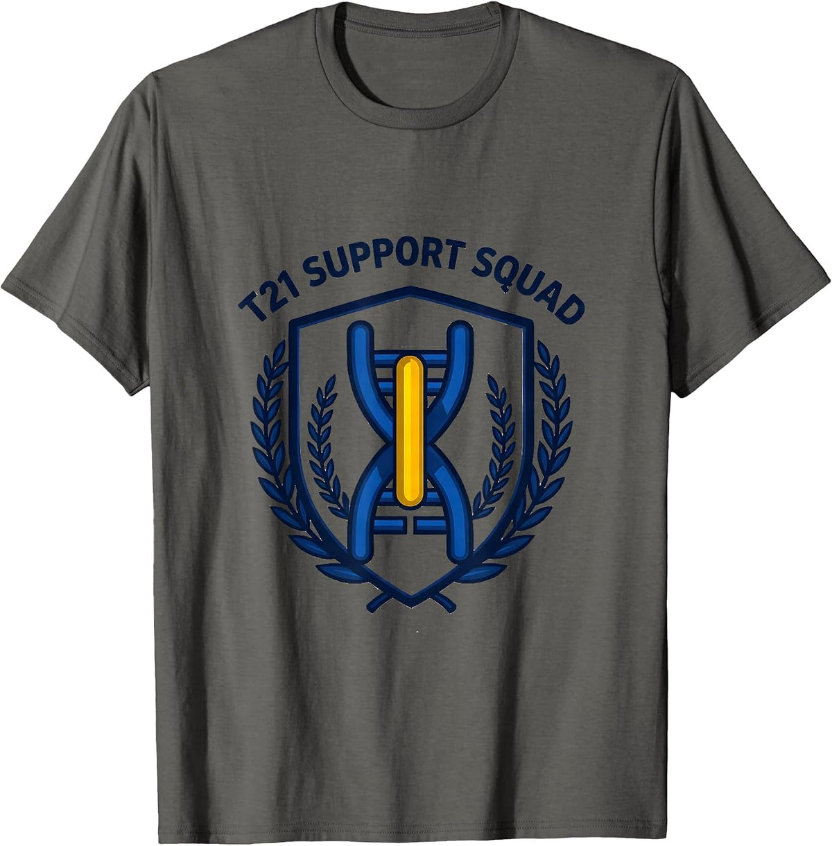 Men's T21 SUPPORT SQUAD Down Syndrome Awareness Extra Chromosome T-Shirt - Asphalt Grey
