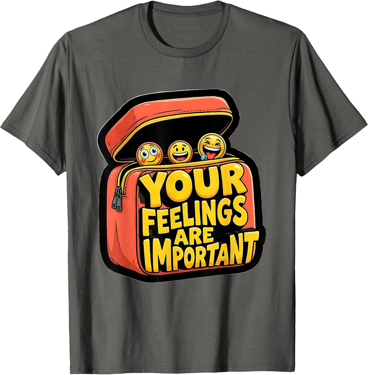 Your Feelings Are Important Cartoon Mental Health Counselor T-Shirt - Asphalt Grey