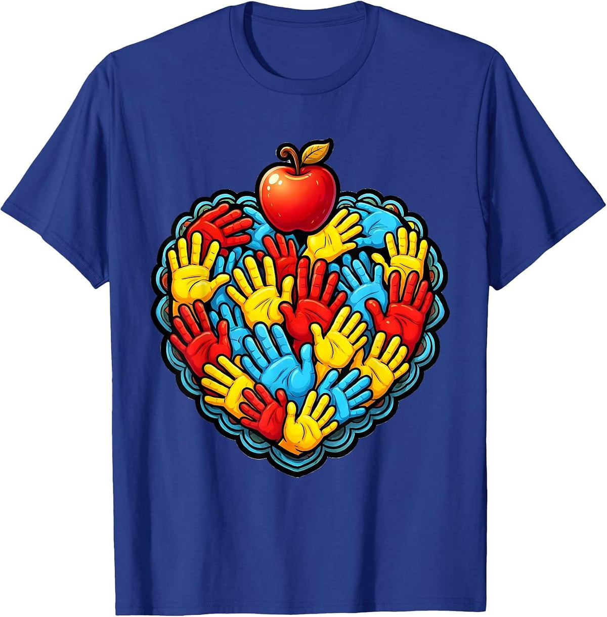 Kindergarten Teacher Tiny Handprints Heart Design T-Shirt - Royal Blue