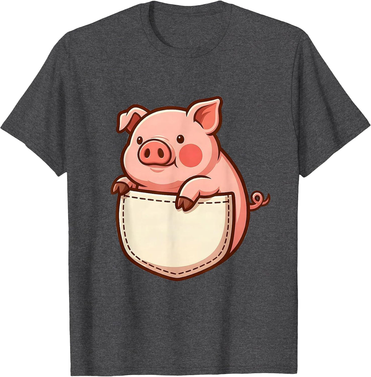 Men's Piglet Pocket Halloween Pig Lover Novelty Humor T-Shirt - Dark Heather Grey