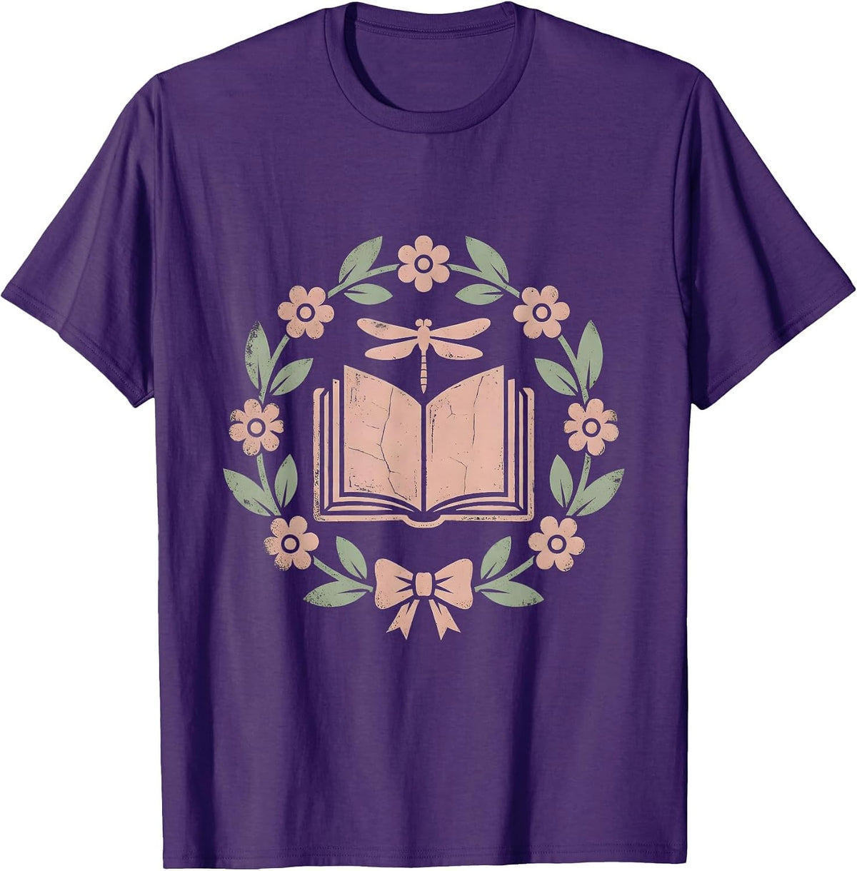 Men's Floral Wreath Open Book Illustration T-Shirt - Purple