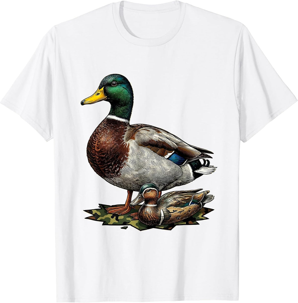 Men's Mallard Drake Waterfowl Hunter Camo Duck Hunting T-Shirt - White
