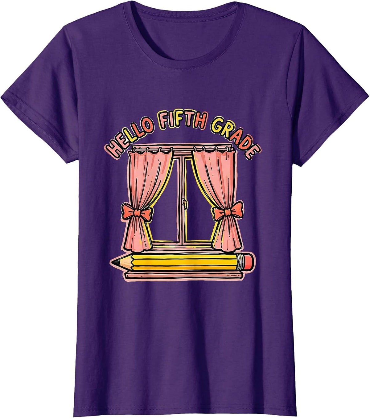 Women's Hello Fifth Grade Cute Coquette Bow Back To School Pencil T-Shirt - Purple