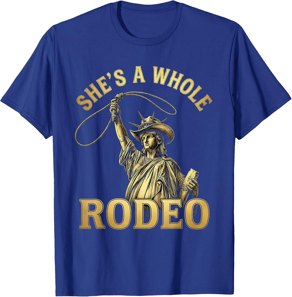 She's a Whole Rodeo White Cowgirl Design T-Shirt - Royal Blue