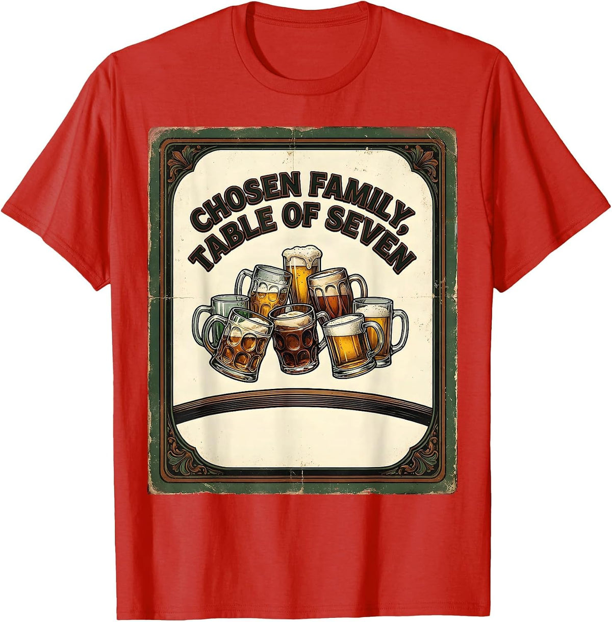 Men's Chosen Family Table Of Seven Vintage Friendsgiving Humor T-Shirt - Red