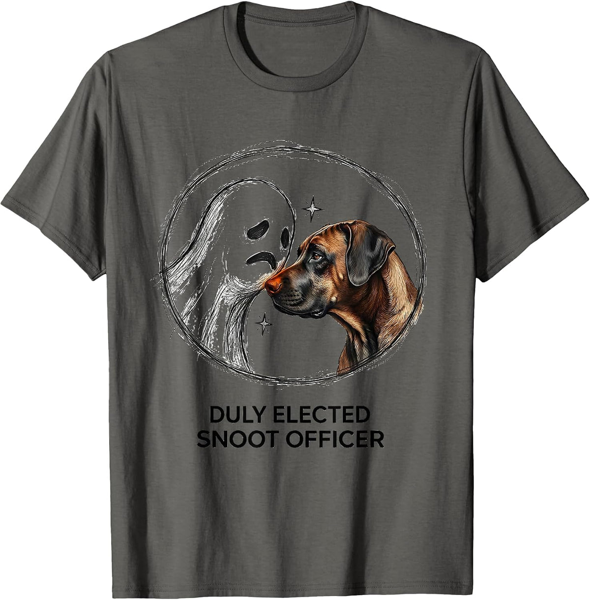 Men's Duly Elected Snoot Officer Hand-Sketched Dog Lover Halloween T-Shirt - Asphalt Grey