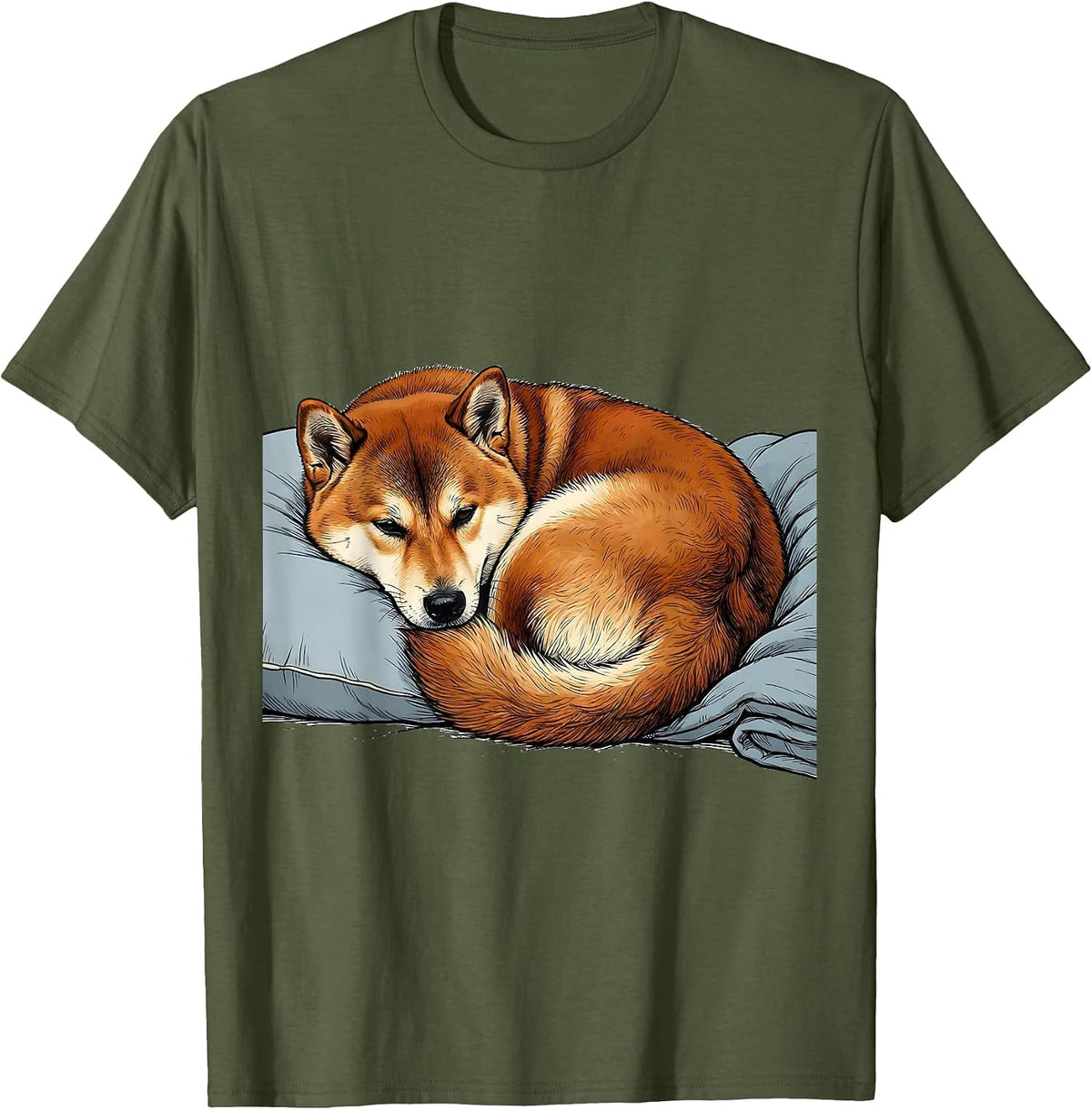 Men's Shiba Inu Sleeping Funny Pajama Gift for Dog Lovers T-Shirt - Olive Green