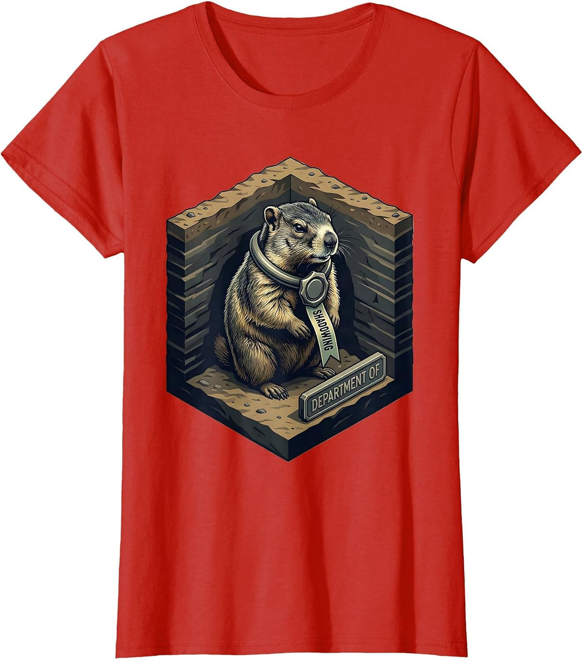 Department Of Shadowing Whimsical Groundhog Humor Gift T-Shirt - Red