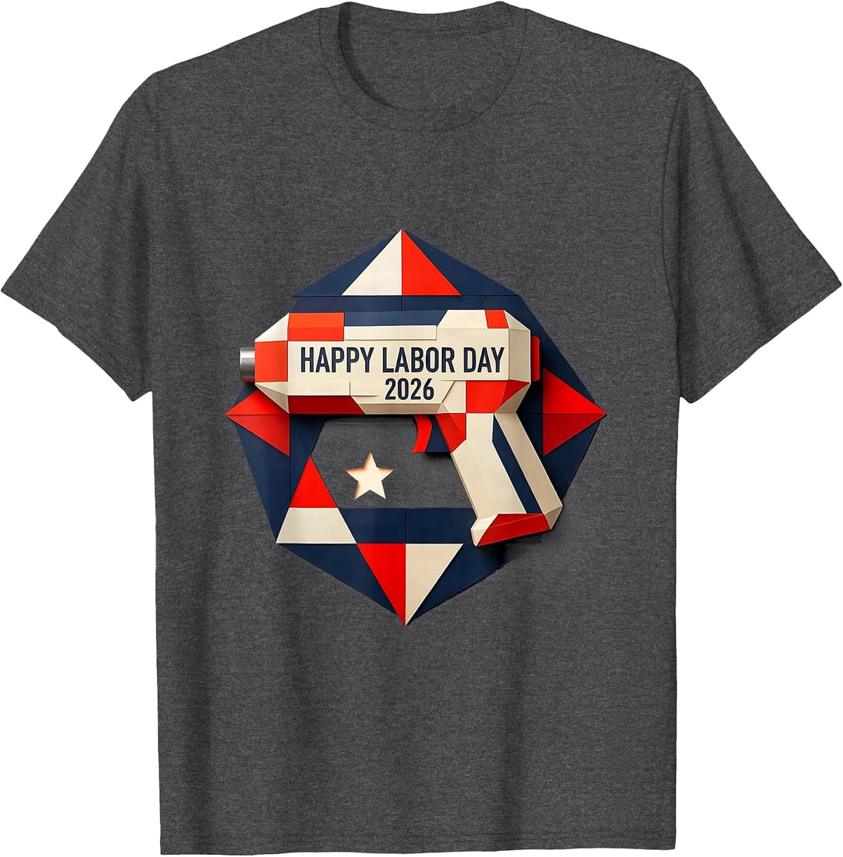 Men's Happy Labor Day 2026 Patriotic Union Pride Quilt Block T-Shirt - Dark Heather Grey
