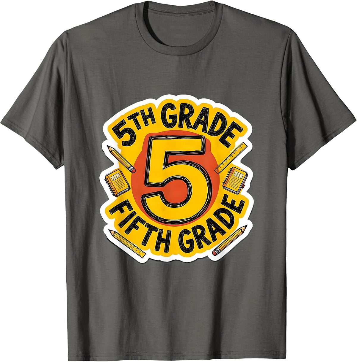 Men's 5TH GRADE FIFTH GRADE Typography Team Back To School T-Shirt - Asphalt Grey