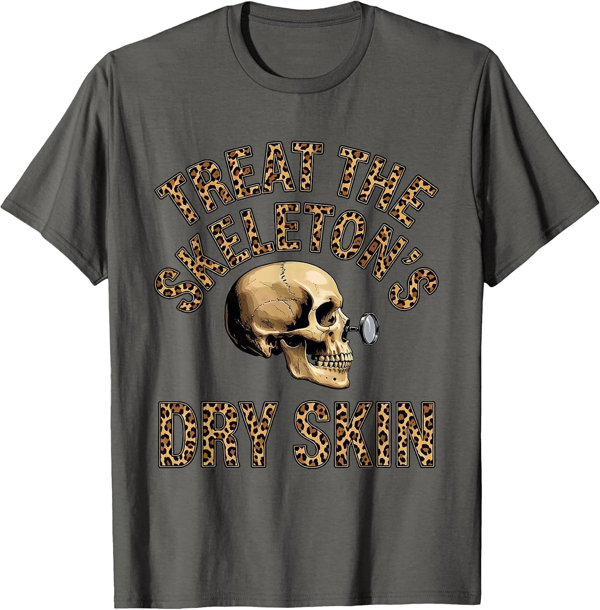 Treat The Skeleton's Dry Skin Bold Halloween Dermatology T-Shirt - Asphalt Grey
