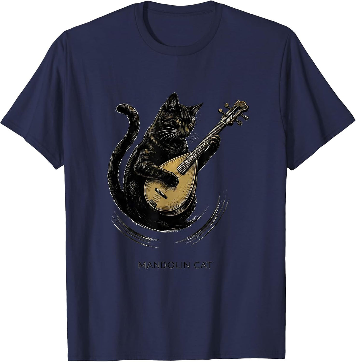 Mandolin Cat Funny Cat Music Teacher Instrument Humor T-Shirt - Navy Blue