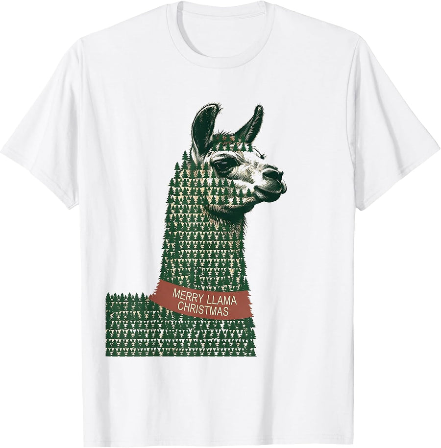 Men's Merry Llama Christmas Funny Llama Lover Animal Humor T-Shirt - White