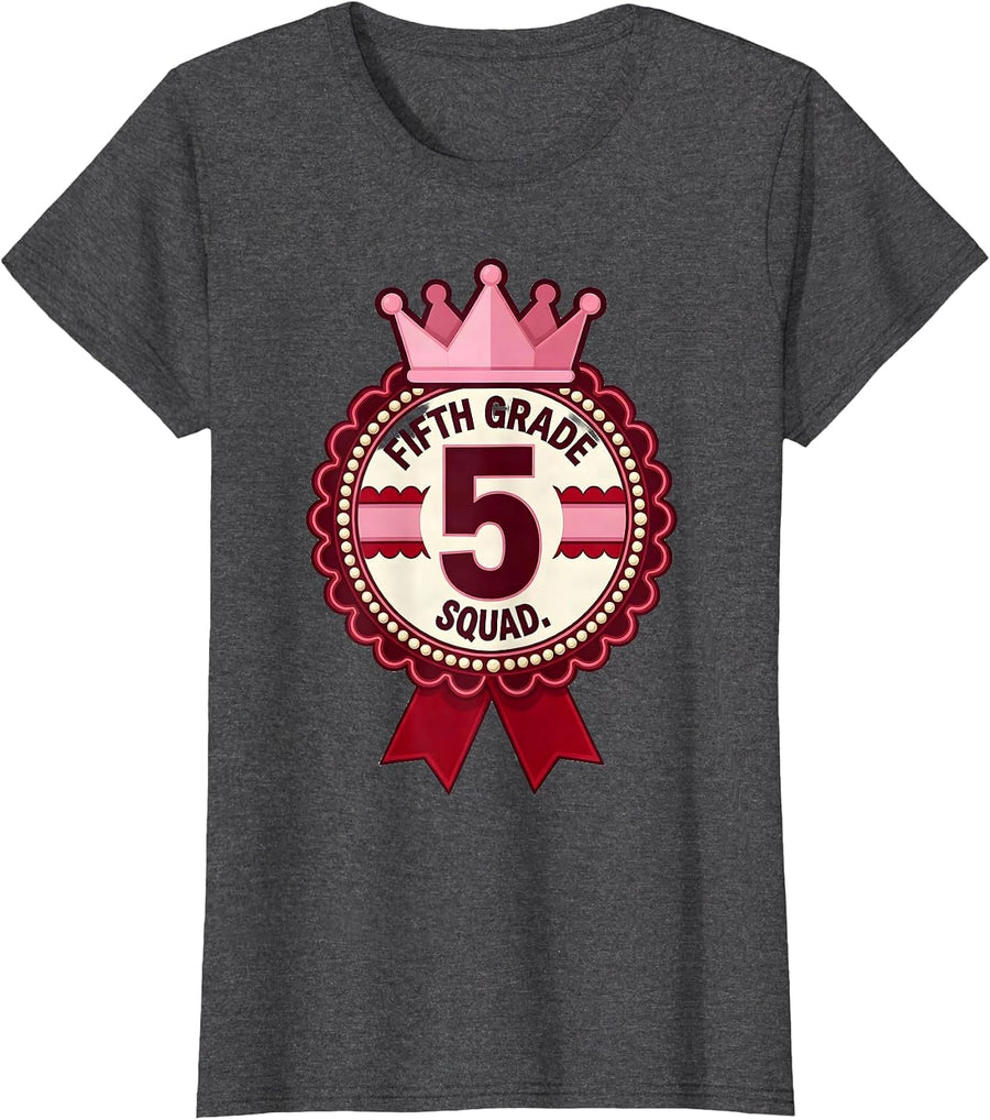 Women's Fifth Grade Squad Coquette Ribbon Back To School Girl T-Shirt - Dark Heather Grey