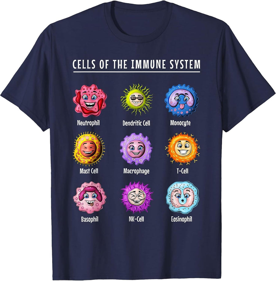 Biology Immune System Cells Funny Science Biology Student T-Shirt - Navy Blue