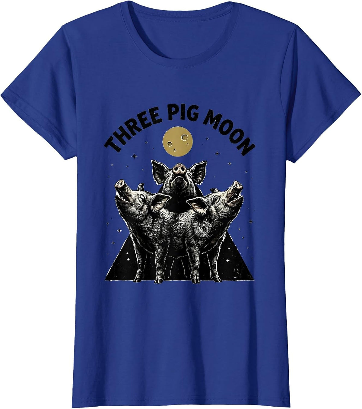 Women's Three Pig Moon Funny Pig Lover Halloween Meme Parody T-Shirt - Royal Blue