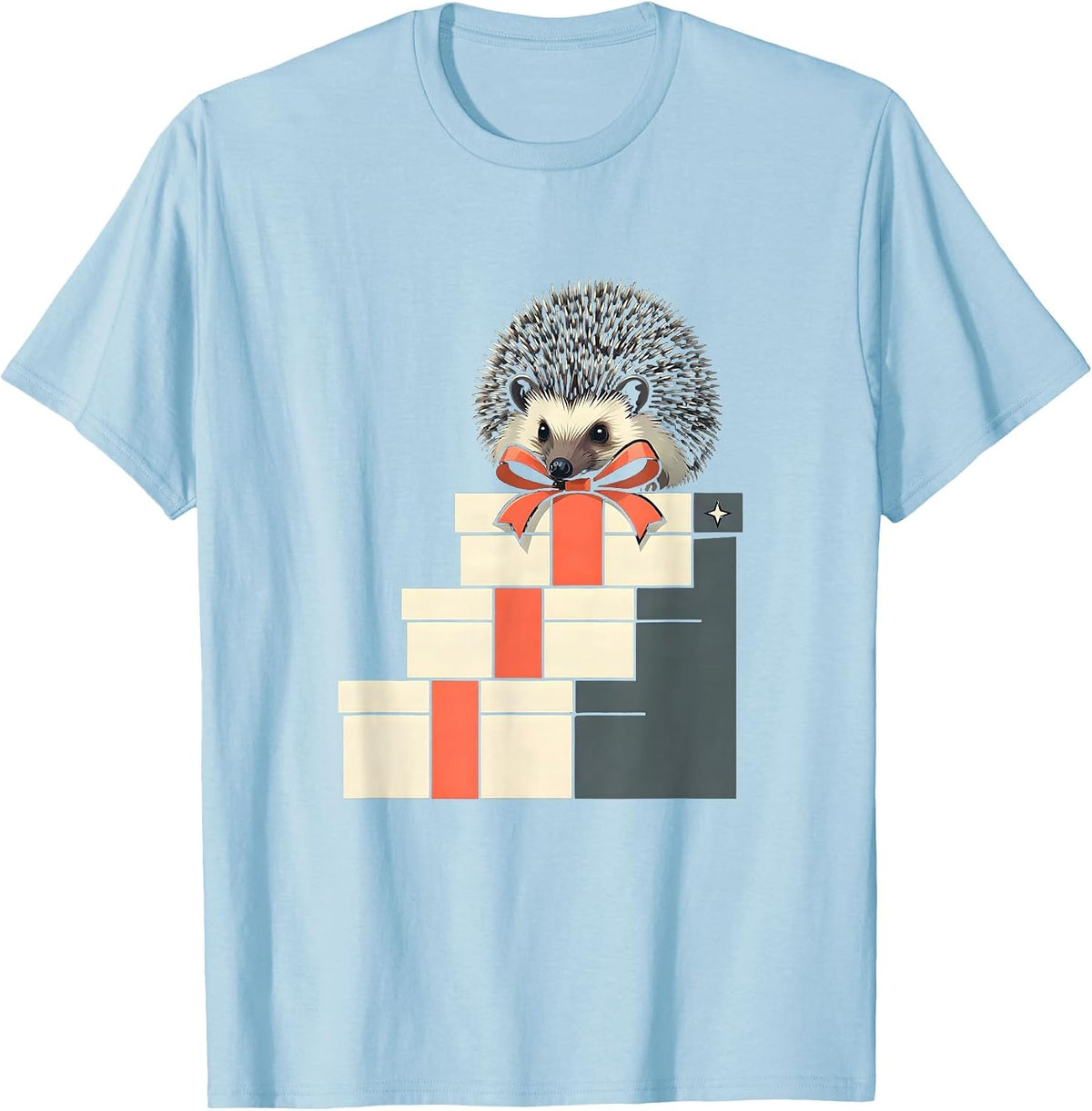 Men's Hedgehog Curled Gift Boxes Cute Christmas Novelty T-Shirt - Baby Blue