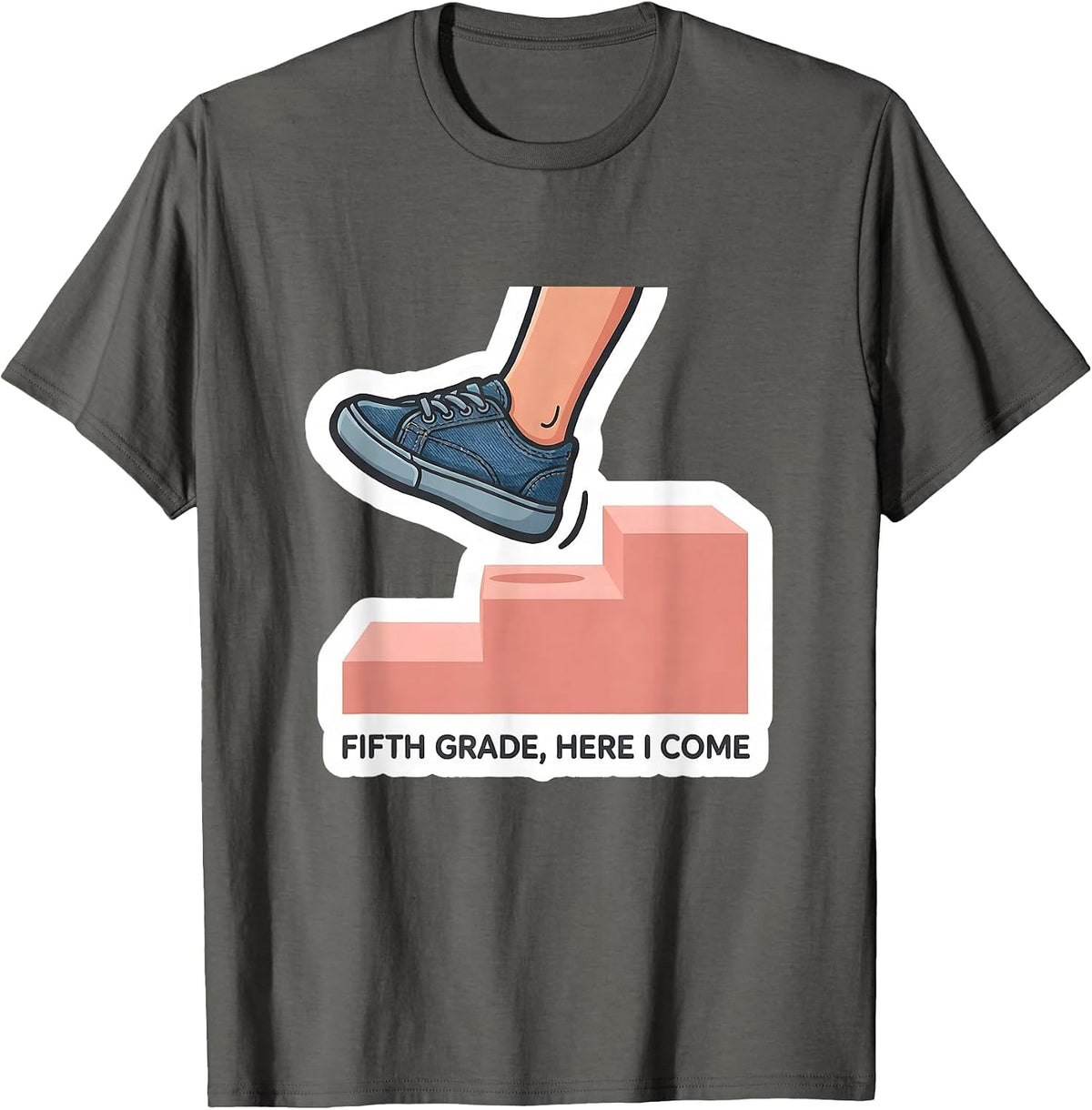 Fifth Grade Here I Come Cute Back To School Girls Sticker T-Shirt - Asphalt Grey