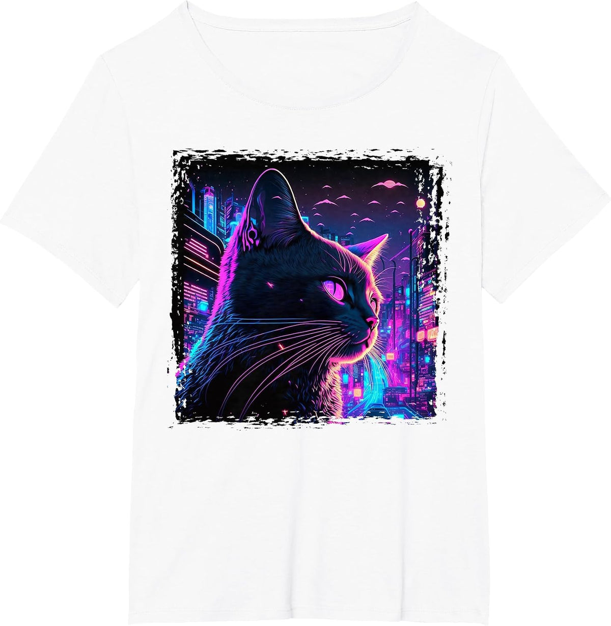 Japanese Aesthetic Synthwave Cat Vaporwave Anime Funny T-Shirt - White