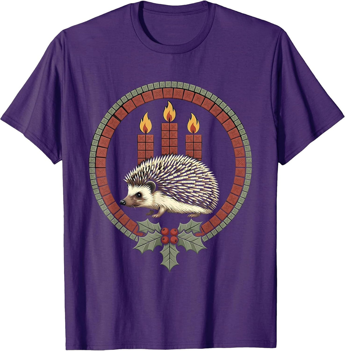 Men's Sealed Hedgehog Advent Badge Cute Christmas Animal Lover T-Shirt - Purple