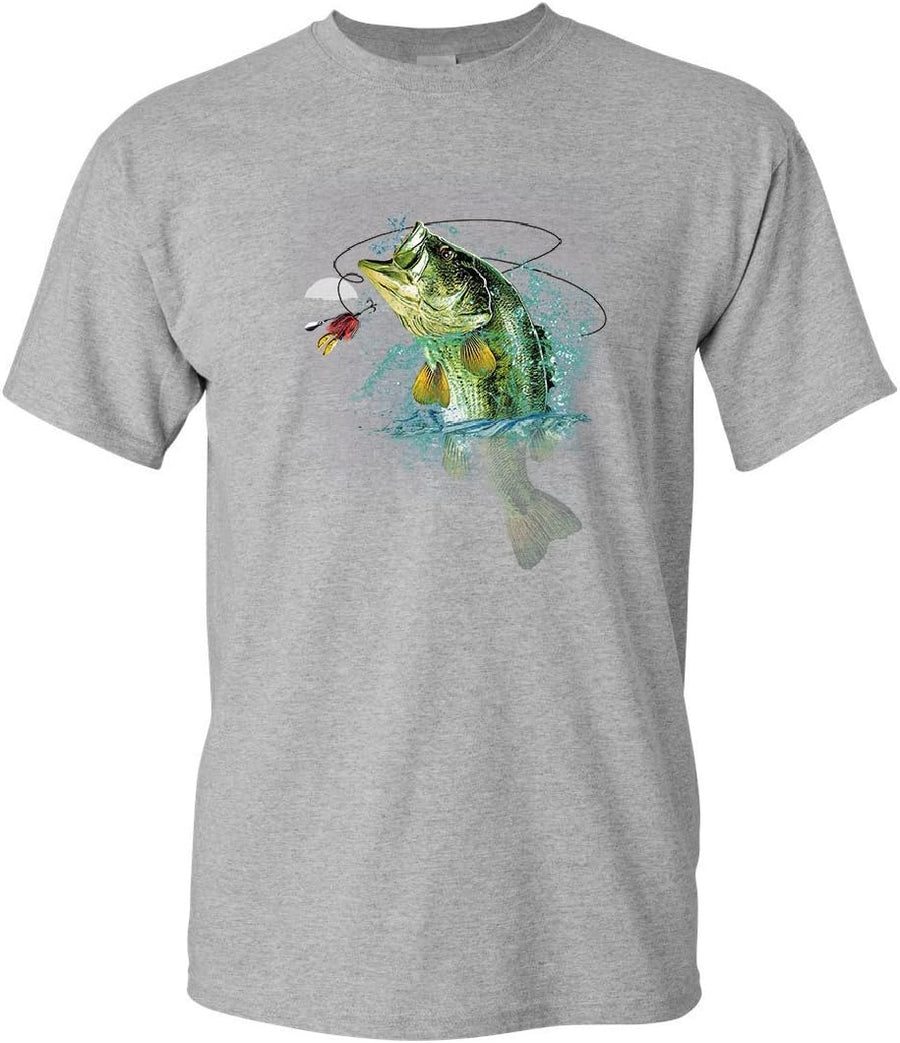 Bass Fishing T-Shirt Fisherman Camping Hobby Angler Lake River Mens Tee Shirt - Gray