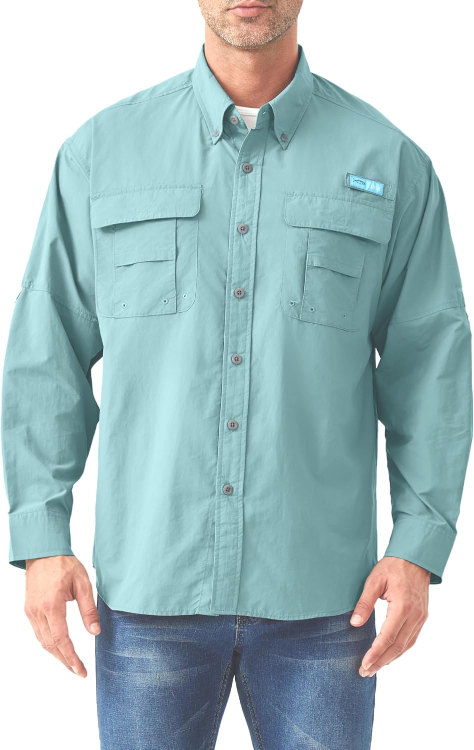 Tuna Men's Fishing Long Sleeve Shirts - UPF 50+ Sun Protection Quick-Dry Water-Resistant Button Down Shirt for Men - Cloud