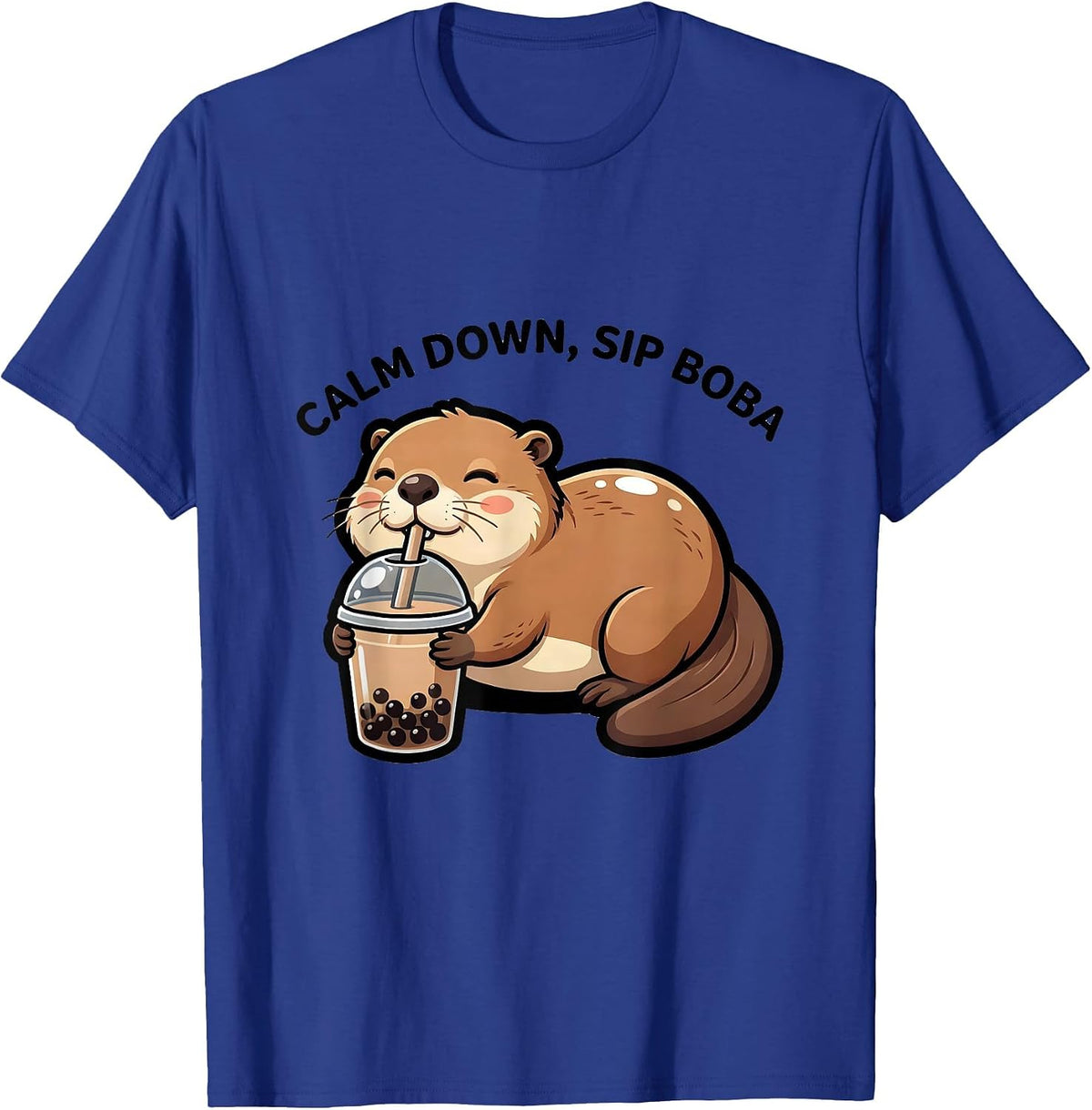 Calm Down, Sip Boba Cute Kawaii Anime Animal Boba Tea Lover T-Shirt - Royal Blue